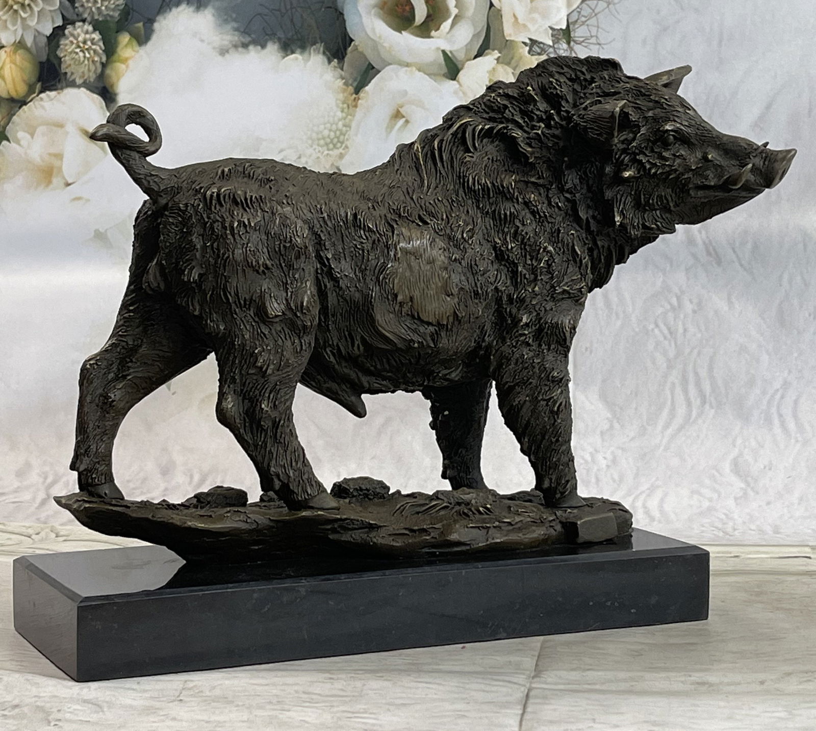 Large Barye Wild Boar Pig Art Deco Sculpture Marble (1 of 4)