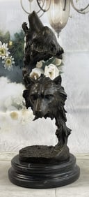 Milo Two Wolves Head Bust Classic Wildlife Artwork Bronze Sculpture