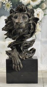 Barye African Lion Large Bust Bronze