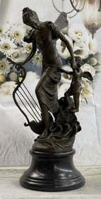 Fantasy Winged Fairy with Mythical Puti Baby Angel Sculpture Signed Moreau