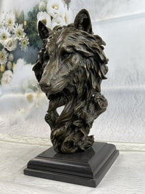 Barye Wolf Head Bronze Sculpture
