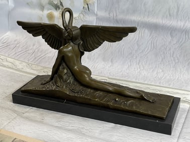 GENNARELLI LEDA AND SWAN MYTHOLOGY NUDE BRONZE SCULPTURE