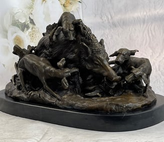 Barye Wild Boar and Dogs Bronze