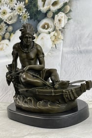 DUCHOISELLEI INDIAN WARRIOR BRONZE SCULPTURE STATUE