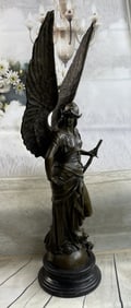 Dalou Large Winged Warrior Angel w/ Sword Bronze Statue