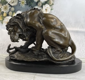 BARYE VERY LARGE LION SNAKE BRONZE