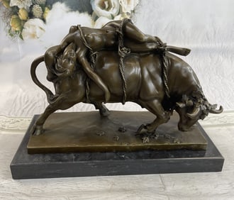Beautiful Female Wrapped around Bull Large Bronze