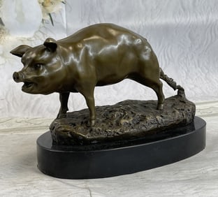 Barye Farm Animal Pet Pig Bronze