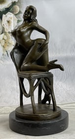 ART DECO EROTIC NUDE ON CHAIR BRONZE