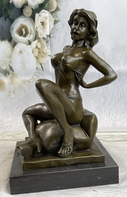 PREISS HIGHLY EROTIC NUDE GIRL MASTURBATING BRONZE