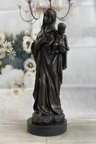Mother Madonna With Baby Jesus Bronze Sculpture