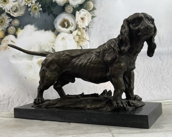 Barye Basset Hound Dog Figure Bronze
