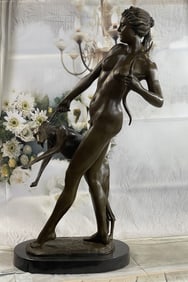 Massive 55 Lbs E.McCartan Roman Greek Mythology Diana and Hound Bronze Statue