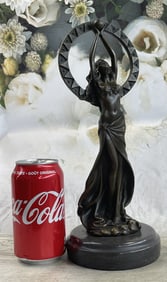 Gaia Girl Holding Moon in front of Sun Bronze Statue