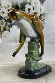 Marius Metal Cougar Mountain Lion w/ Glazed Patina Finish Statue