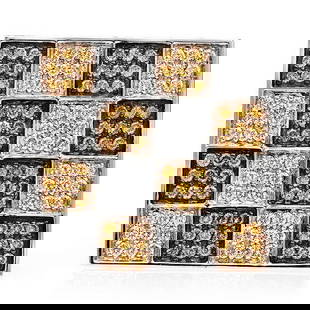 Adamas Milano Italian Brown Diamond 18K White Gold Pave Checkered Cocktail Ring: With a pave set, round cut diamonds, in White & Brown genuine diamonds, weighing approximately 4.49 carats, and Fancy Brown yellow G-H color & VS1 clarity for the white diamonds. The top of this piece