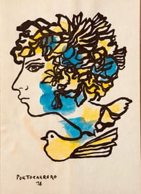 Rene Portocarrero "Flowers with Pigeons. COA