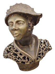 ISRAEL RUFIN (Rufo) (Cuban Art) Woman With Shell On Head Bronze Sculpture