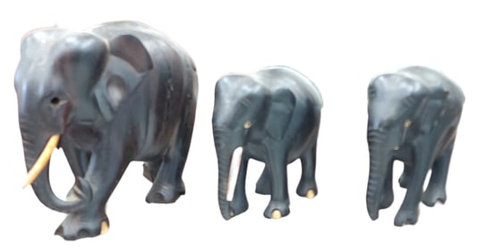 Antique Ebony Elephant Family
