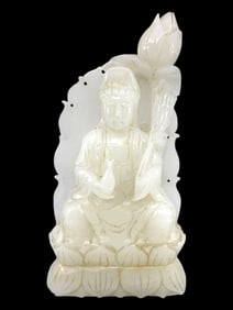 Antique white jade carving of Guanyin or "Goddess Of Mercy"