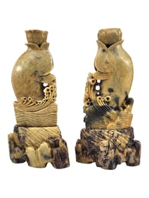 Vintage Chinese soapstone carvings of fish figurines