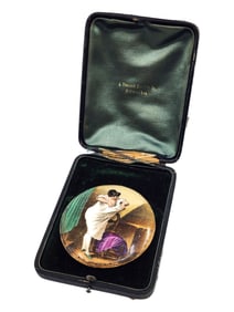 Antique hand painted miniature porcelain plaque with original box