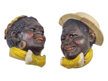 AMERICANA SET OF TWO COLLECTIBLE VINTAGE WALL coin banks PLAQUE 5" X 6" FIGURINES