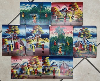 Vintage Original Haitian Oil On Masonite Board