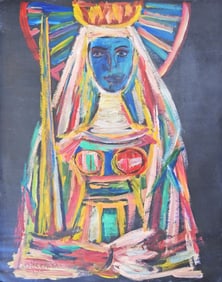 manner of Rene Portocarrero mixed media on board