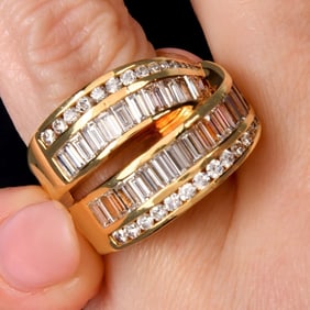 Charles Krypell 3.75cts Diamond 18k Gold Ribbon Wide Statement Ring