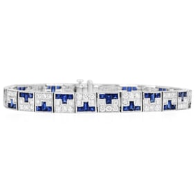Sophia D Art Deco Sapphire Diamond Platinum Line Bracelet