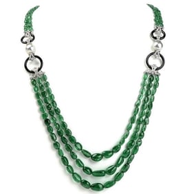 Diamond Emerald Pearl & Onyx 18K Gold Multistrand Bead Necklace