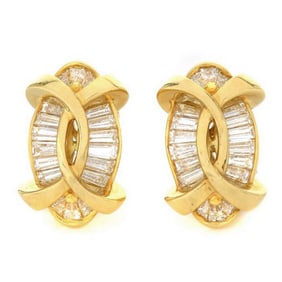 Kurt Wayne Diamond 18K Yellow Gold Bypass Oval Clip On Earrings