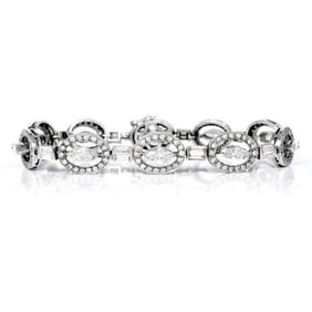 Estate 6.70cts Diamond 18K White Gold Oval Style Link Bracelet