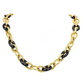 David Yurman 18K Yellow Gold Hematite 17 mm Large Link Chain Necklace