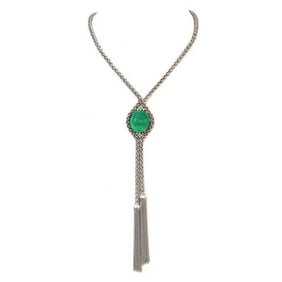 Vintage GIA 62.25 Ct Cabochon Emerald Diamond 18K Gold Tassel Lariat Rope Necklace