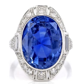 Ceylon No Heat 16.17 carats Blue Sapphire Diamond Platinum Cocktail Ring
