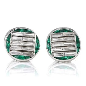 Antique Van Cleef & Arpels Emerald Platinum Tuxedo Cufflinks