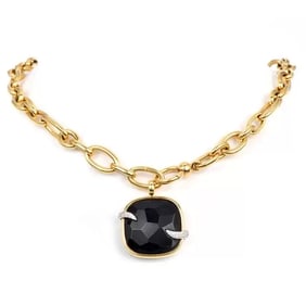 Pomellato Victoria Cushion-Cut Black Jet 18K Gold Chain Link Necklace