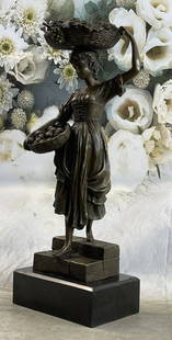 Cesaro Vintage 15.5'' Genuine Bronze Peasant Girl With Fruit Basket Statue: Total Dimensions: Height 15.5'' x Width 6''Approximate Weight: 14 LBSOriginal Reproduction: Original