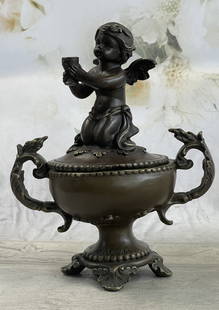 A.Moreau Cherub Cherubim Urn Jewelry Trinket Box Sculpture: Total Dimensions: Height 8'' x Width 6''Approximate Weight: 5 LBSOriginal Reproduction: Reproduction
