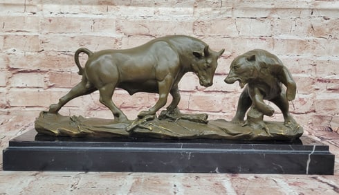 Bull and Bear Bronze Sculpture ? Wall Street Market Duel Statue