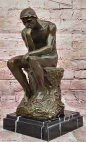 The Thinker Bronze Statue ? Rodin Inspired Sculpture on Marble Base