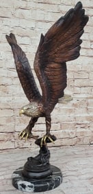 Signed Moigniez Eagle Catch Fish Bronze Sculpture Multi Color Patina Figurine 24" x 13"