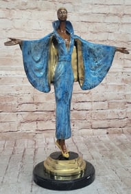 Julius Erte Art Deco Bronze Fashion Model Showgirl Sculpture Statue Glazed Patina 19" x 15"