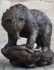 Original Burly Black Bear with His fish Dinner Bronze Sculpture