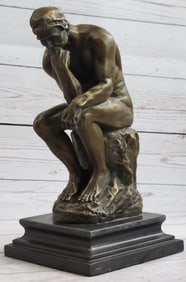 Large Rodin Famous The Thinker Bronze Marble Sculpture Art Deco Marble