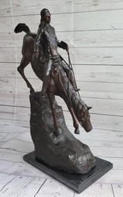 Frederic Remington Mountain Man Frontiersman Descending Hill Western Bronze Sculpture 26" x 25"