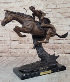 CHEYENNE by Frederic Remington Native American Horseback Western Bronze Statue Sculpture 17" x 19"