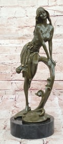 Art Nouveau Bronze Girl on Swing Sculpture